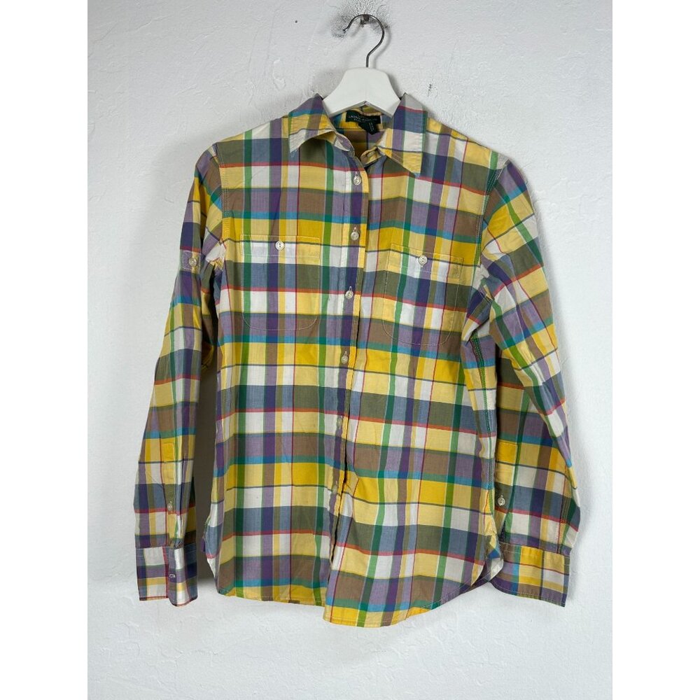 LRL Lauren Jeans Co. Ralph Lauren Womens Plaid Button-Up Shirt Top Small Cotton